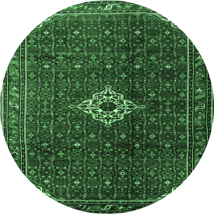 Round Machine Washable Persian Emerald Green Traditional Area Rugs, wshtr1619emgrn