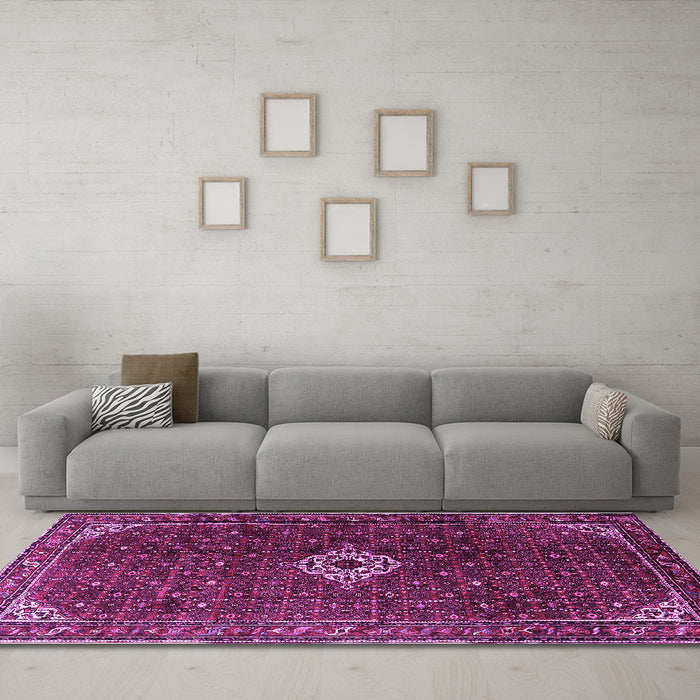 Machine Washable Persian Purple Traditional Area Rugs in a Living Room, wshtr1619pur
