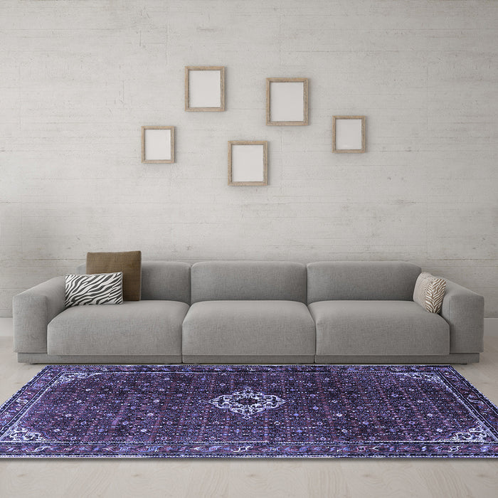 Machine Washable Persian Blue Traditional Rug in a Living Room, wshtr1619blu