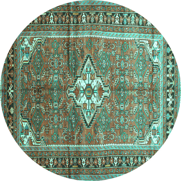 Round Machine Washable Persian Turquoise Traditional Area Rugs, wshtr161turq