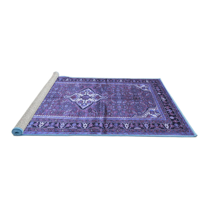 Sideview of Machine Washable Persian Blue Traditional Rug, wshtr161blu