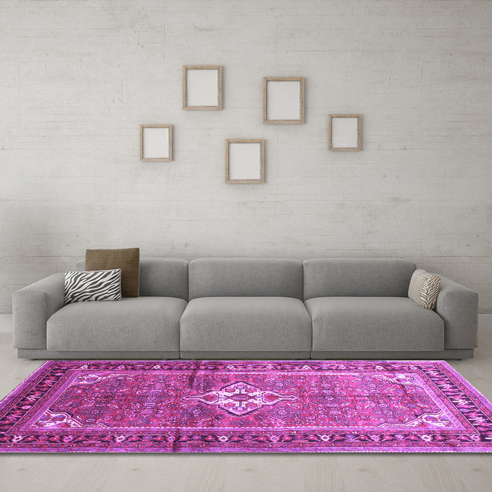 Machine Washable Persian Purple Traditional Area Rugs in a Living Room, wshtr161pur