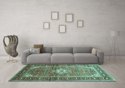 Machine Washable Persian Turquoise Traditional Area Rugs in a Living Room,, wshtr161turq