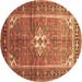 Round Machine Washable Persian Brown Traditional Rug, wshtr161brn