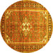 Round Machine Washable Persian Yellow Traditional Rug, wshtr161yw