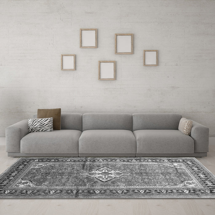 Machine Washable Persian Gray Traditional Rug in a Living Room,, wshtr161gry
