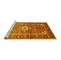 Sideview of Machine Washable Persian Yellow Traditional Rug, wshtr161yw