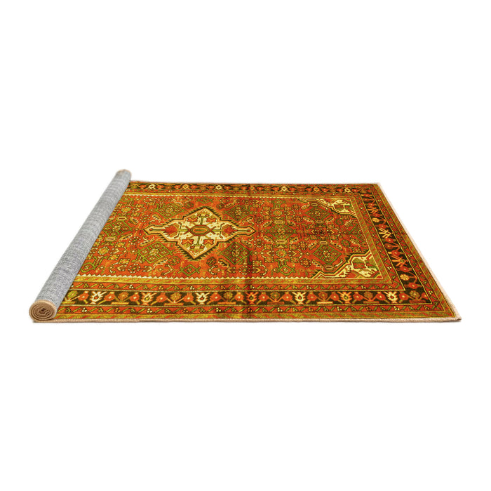 Sideview of Machine Washable Persian Yellow Traditional Rug, wshtr161yw