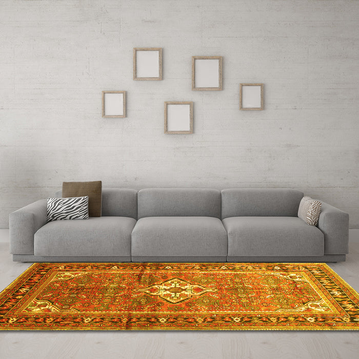 Machine Washable Persian Yellow Traditional Rug in a Living Room, wshtr161yw