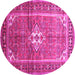 Round Machine Washable Persian Pink Traditional Rug, wshtr161pnk