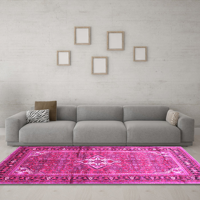 Machine Washable Persian Pink Traditional Rug in a Living Room, wshtr161pnk