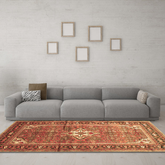 Machine Washable Persian Brown Traditional Rug in a Living Room,, wshtr161brn
