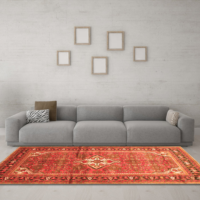 Machine Washable Persian Orange Traditional Area Rugs in a Living Room, wshtr161org