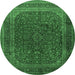 Round Medallion Emerald Green Traditional Rug, tr1620emgrn