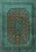 Round Machine Washable Medallion Turquoise Traditional Area Rugs, wshtr1620turq