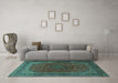 Machine Washable Medallion Turquoise Traditional Area Rugs in a Living Room,, wshtr1620turq