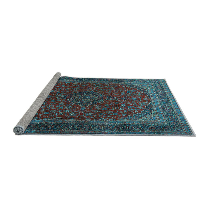 Sideview of Machine Washable Medallion Light Blue Traditional Rug, wshtr1620lblu