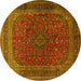 Round Machine Washable Medallion Yellow Traditional Rug, wshtr1620yw