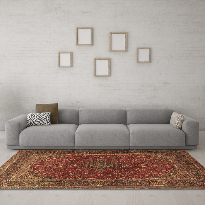 Machine Washable Medallion Brown Traditional Rug in a Living Room,, wshtr1620brn