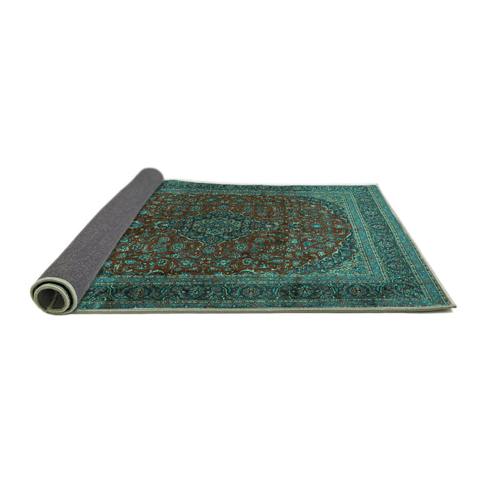 Sideview of Medallion Turquoise Traditional Rug, tr1620turq