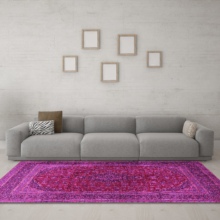 Machine Washable Medallion Pink Traditional Rug in a Living Room, wshtr1620pnk