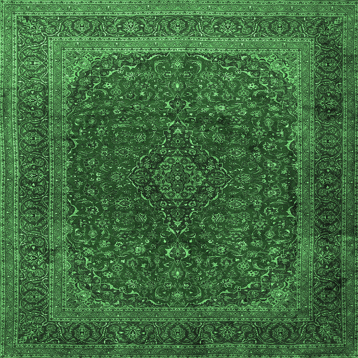 Square Machine Washable Medallion Emerald Green Traditional Area Rugs, wshtr1620emgrn