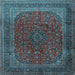 Square Machine Washable Medallion Light Blue Traditional Rug, wshtr1620lblu