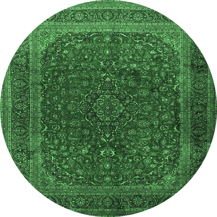 Round Machine Washable Medallion Emerald Green Traditional Area Rugs, wshtr1620emgrn