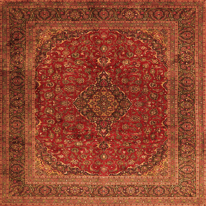 Round Machine Washable Medallion Orange Traditional Area Rugs, wshtr1620org