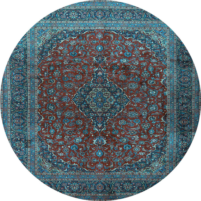 Round Machine Washable Medallion Light Blue Traditional Rug, wshtr1620lblu