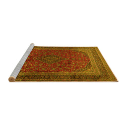 Sideview of Machine Washable Medallion Yellow Traditional Rug, wshtr1620yw