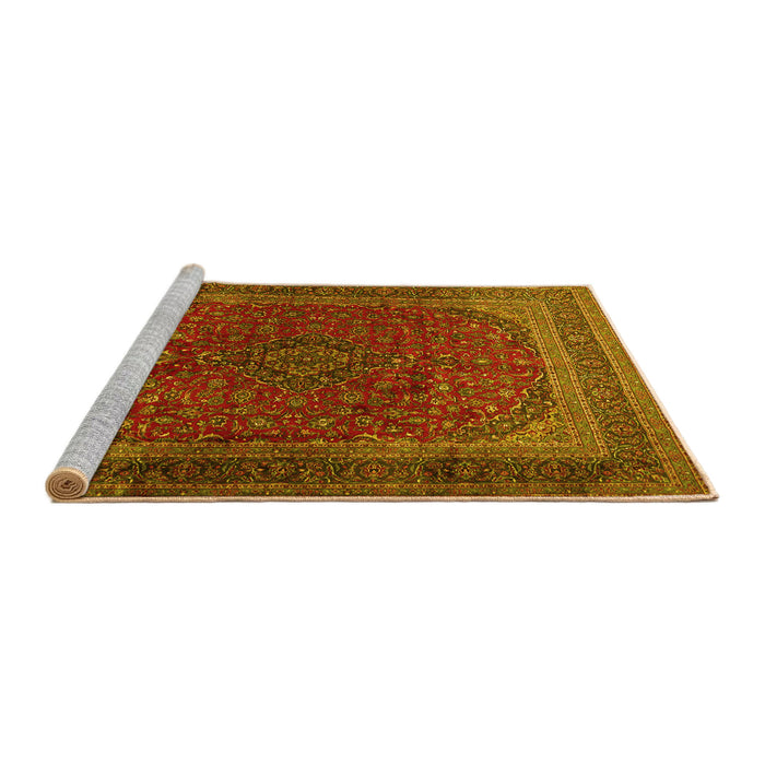 Sideview of Machine Washable Medallion Yellow Traditional Rug, wshtr1620yw