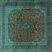 Closeup of Machine Washable Medallion Turquoise Traditional Area Rugs, wshtr1620turq