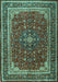 Machine Washable Medallion Turquoise Traditional Area Rugs, wshtr1621turq