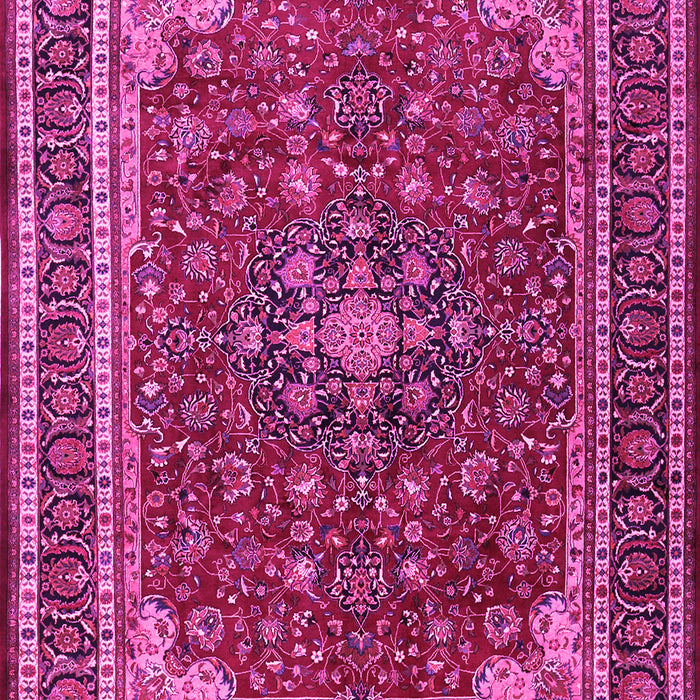 Machine Washable Medallion Pink Traditional Rug, wshtr1621pnk
