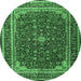 Round Machine Washable Medallion Emerald Green Traditional Area Rugs, wshtr1621emgrn