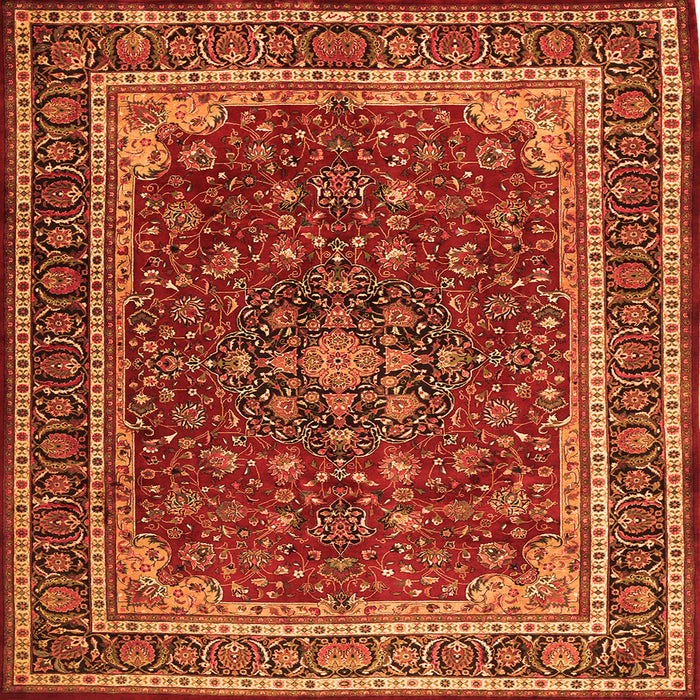 Round Machine Washable Medallion Orange Traditional Area Rugs, wshtr1621org