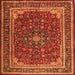 Round Machine Washable Medallion Orange Traditional Area Rugs, wshtr1621org