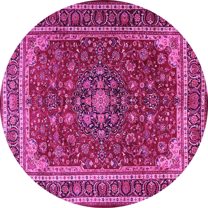 Round Machine Washable Medallion Pink Traditional Rug, wshtr1621pnk