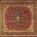 Square Machine Washable Medallion Brown Traditional Rug, wshtr1621brn