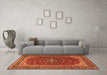 Machine Washable Medallion Orange Traditional Area Rugs in a Living Room, wshtr1621org