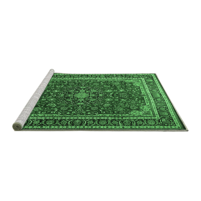 Sideview of Machine Washable Medallion Emerald Green Traditional Area Rugs, wshtr1621emgrn