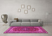 Machine Washable Medallion Pink Traditional Rug in a Living Room, wshtr1621pnk