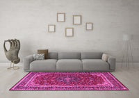 Machine Washable Medallion Pink Traditional Rug, wshtr1621pnk