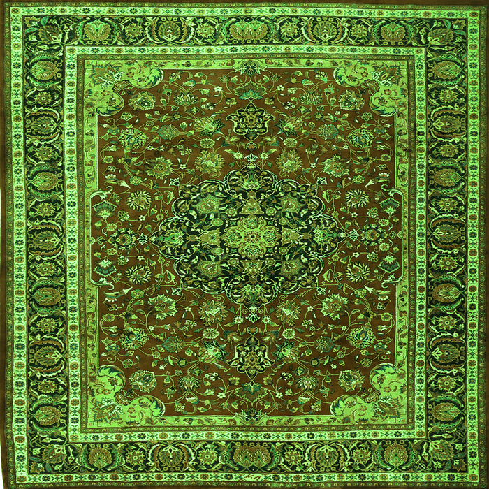 Round Machine Washable Medallion Green Traditional Area Rugs, wshtr1621grn