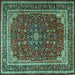 Square Medallion Turquoise Traditional Rug, tr1621turq