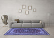 Machine Washable Medallion Blue Traditional Rug in a Living Room, wshtr1621blu