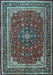 Machine Washable Medallion Light Blue Traditional Rug, wshtr1621lblu