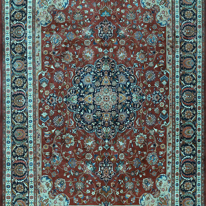 Machine Washable Medallion Light Blue Traditional Rug, wshtr1621lblu