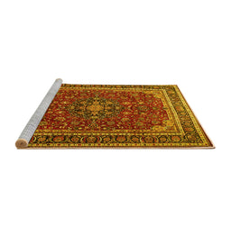 Sideview of Machine Washable Medallion Yellow Traditional Rug, wshtr1621yw